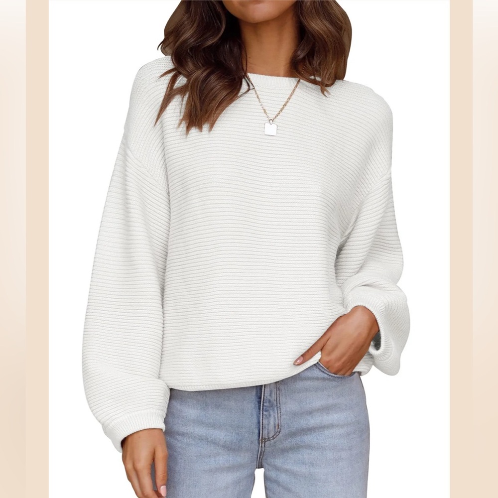 ZESICA CREW NECK LANTERN SLEEVE RIBBED KNIT SWEATER